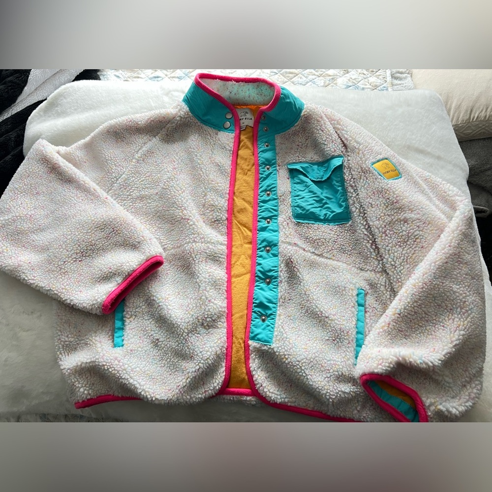 Ivory Ella Sherpa Fleece Jacket Women’s M Colorblock Snap Cozy